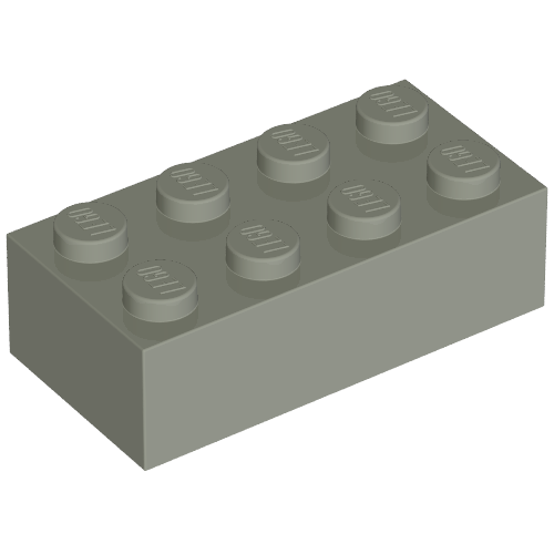 Lego Brick 2 x 4 without Cross Supports / Light Gray