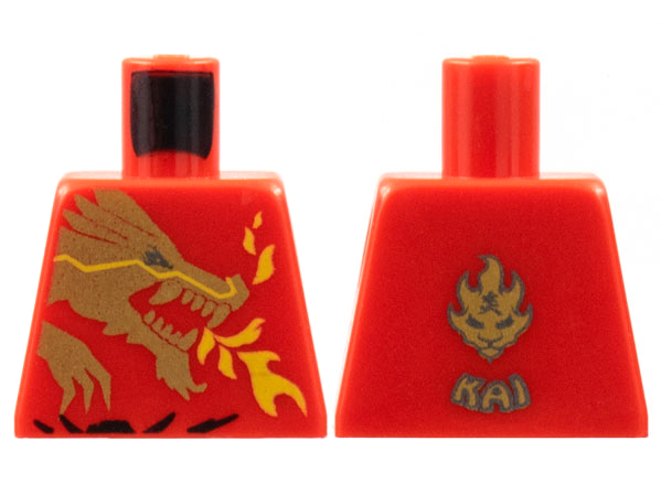 Lego Torso Ninjago Gold Dragon Head and Flames Front and 'Kai' Back Pattern / Red