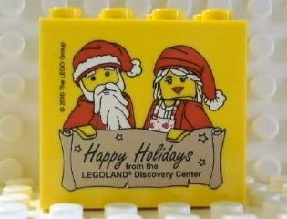 Lego Brick 2 x 4 x 3 with Happy Holidays from the Legoland Discovery Center Pattern / Yellow