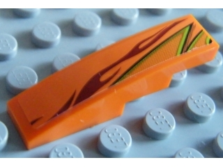 Lego Slope, Curved 4 x 1 with Dark Red Flame and Lime Line Pattern Model Left (Sticker) - Set 8484