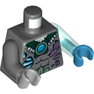 Lego Torso, Odd Arms and Hands, Feathers, Scars and Blue Chi Print, Left Trans-Light Blue Arm and Dark Azure Hand, Right Dark Bluish Gray Arm and Light Bluish Gray Hand / Dark Bluish Gray