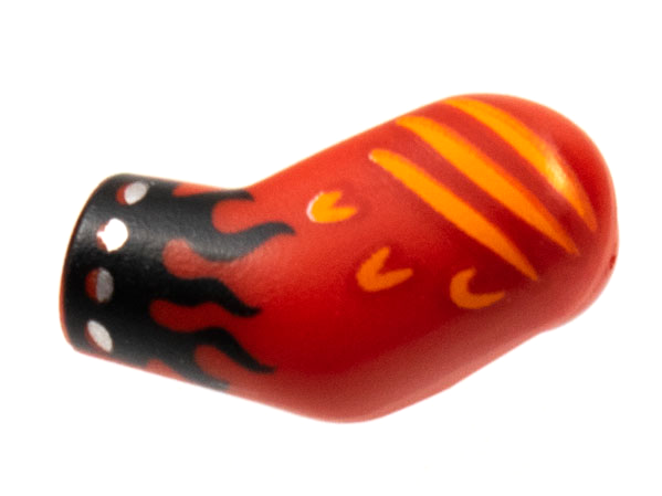 Lego Arm, Left with Orange Scales and Black Flames Pattern / Red