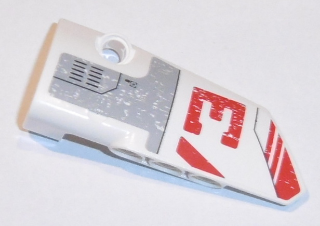 Lego Technic, Panel Fairing # 3 Small Smooth Long, Side A with Red Half 'V' and '3' Pattern (Sticker) - Set 31313 / White