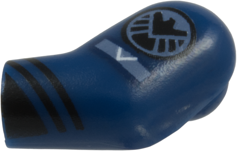 Lego Arm, Left with Black Cuff, Sand Blue SHIELD Logo, and Insignia with White Arrow Pattern / Dark Blue
