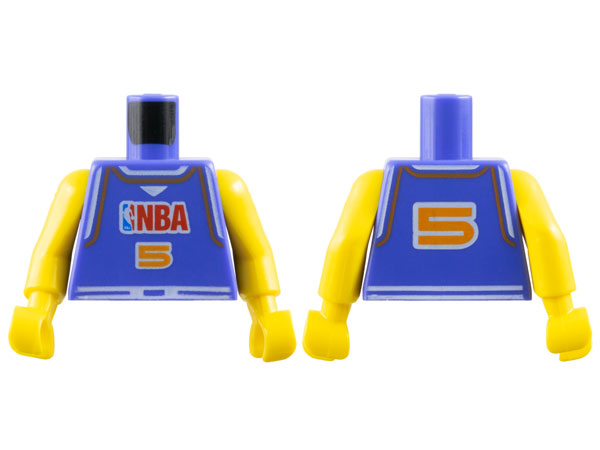 Lego Torso Basketball Jersey Tank Top with White Trim, NBA Logo, and Orange Number 5 Pattern / Yellow NBA Arms