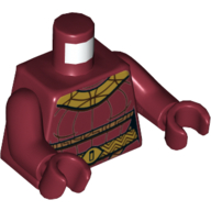 Lego Torso Jumpsuit with Gold Collar and Belt, and Vertical Lines Print, Dark Red Arms and Hands / Dark Red