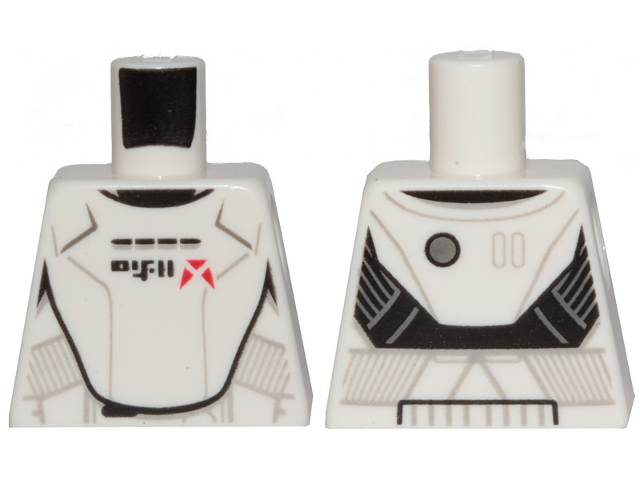 Lego Torso SW Armor Jet Trooper with Black Alien Characters and Red Markings Pattern / White