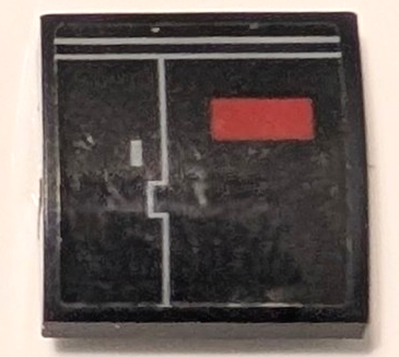 Lego Slope, Curved 2 x 2 x 2/3 with Dark Bluish Gray Lines and Red Rectangle Pattern (Sticker) - Set 75389