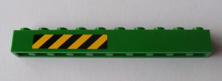 Lego Brick 1 x 10 with Black and Yellow Danger Stripes Pattern Left Side (Sticker) - Set 7939 / Green