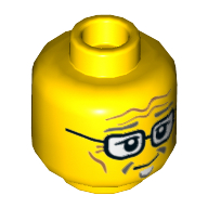 Lego Minifig Head Postman, Goatee, Dark Bluish Gray Eyebrows, Glasses, Crooked Smile, Cheek Lines, Wrinkles Print