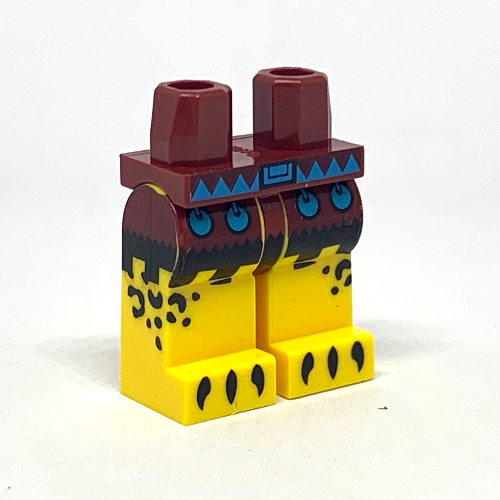Lego Hips and Yellow Legs with Dark Red Shorts with Dark Azure Circles and Belt, Black Claw Toes Print / Dark Red