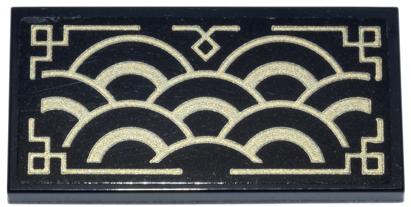 Lego Tile 2 x 4 with Gold Half Circles with Geometric Border Pattern (Sticker) - Set 70657 / Black