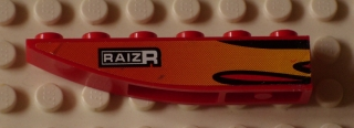 Lego Slope, Curved 6 x 1 Inverted with Orange and Yellow Marbled Flames and 'RAIZR' Pattern Model Left Side (Sticker) - Set 8897
