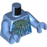 Lego Torso, Bar Chest, Dark Azure/Dark Blue Markings, Sand Green Necklace, Feathers print, Medium Blue Arms and Hands / Medium Blue