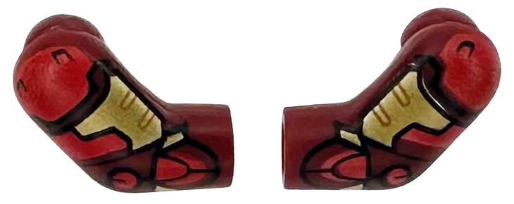 Lego Arm, (Matching Left and Right) Pair with Gold Armor Plates, Red Shoulders and Panels with Black Outlines Pattern / Dark Red