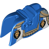 Lego Animal / Creature Accessory, Horse Barding, Smooth Edge with Lion Heads and Gold Armor Plates Print / Blue