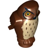 Lego Animal, Bird, Owl Small - Large Yellow Eyes and Tan Chest Print / Reddish Brown
