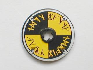 Lego Technic, Disk 3 x 3 with Viking Shield Black / Yellow Rune Pattern (Sticker) - Sets 7016 / 7019