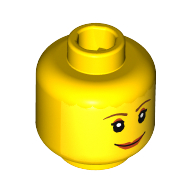 Lego Minifig Head Mary Jane, Brown Thin Eyebrows, White Pupils and Short Eyelashes, Wide Smile with Red Lips Print / Yellow