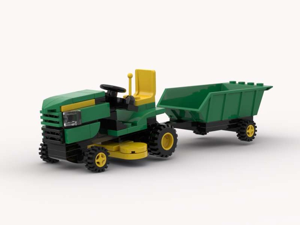 Lego John Deere E130 inspired Ride on Lawn Mower with Trailer