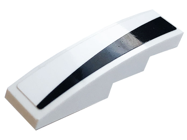 Lego Slope, Curved 4 x 1 with Black Stripe Pattern Model Left Side (Sticker) - Set 76896 / White