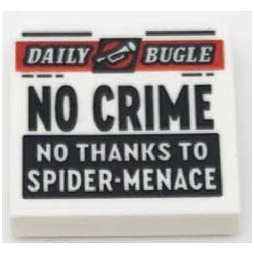Lego Tile 2 x 2 with Newspaper Daily Bugle 'NO CRIME NO THANKS TO SPIDER-MENACE' Print