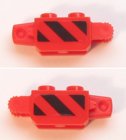 Lego Hinge Brick 1 x 2 Locking with Black and Red Danger Stripes Pattern on Both Sides (Stickers) - Set 60161