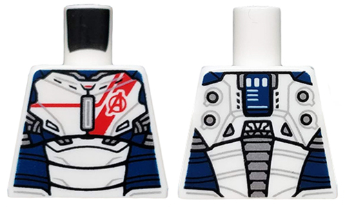 Lego Torso Dark Blue Armor with Red Avengers Logo and Stripe on Front Pattern (Iron Legion) / White
