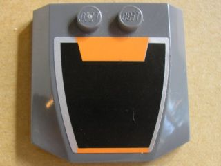 Lego Wedge 4 x 4 x 2/3 Triple Curved with Silver Border and Black and Orange Pattern (Sticker) - Set  8154