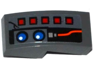 Lego Slope, Curved 2 x 1 x 2/3 with 5 Red Buttons, 2 Blue Lights and Red Wire Pattern (Sticker) - Set 70601