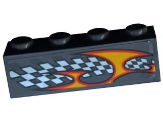 Lego Brick 1 x 4 with Checkered Flag and Flame Pattern Model Right Side (Sticker) - Set 8134