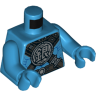 Lego Torso Muscles with Armor Collar and Black Cross Straps with Round Emblem Print, Dark Azure Arms and Hands