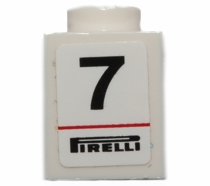 Lego Brick 1 x 1 with Black Number 7 and Pirelli Logo Pattern (Sticker) - Set 30192