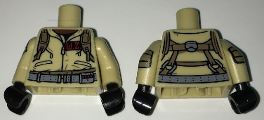 Lego Torso Ghostbusters Jumpsuit with 'W.Z.' ID Badge and Straps on Reverse Pattern / Tan Arms with Ghostbusters Pattern / Black Hands