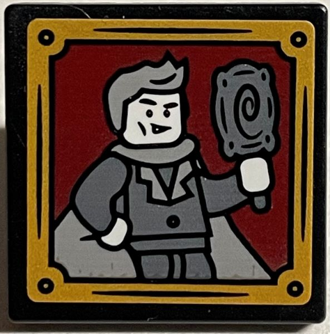 Lego Road Sign 2 x 2 Square with Open O Clip with Gilderoy Lockhart with Mirror and Gold Frame Pattern (Sticker) - Set 76389 / Black