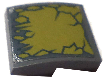 Lego Slope, Curved 2 x 2 x 2/3 with Olive Green Cracked Rocks Pattern Model Right Side (Sticker) - Set 70658 / Dark Bluish Gray