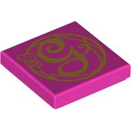 Lego Tile 2 x 2 with Gold Stylish 'G' Print / Dark Pink
