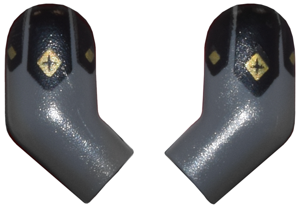 Lego Arm, (Matching Left and Right) Pair with Black Armor and Gold Diamonds Pattern / Dark Bluish Gray