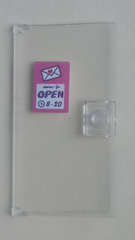 Lego Door 1 x 4 x 6 with Stud Handle with 'OPEN 8-20' and Envelope with Red Heart Sign on Dark Pink Background Pattern (Sticker) - Set 41310