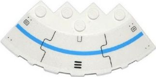 Lego Brick, Round Corner 6 x 6 with Slope 33 Edge, Facet Cutout with Blue Stripe, Black Lines, Vent and 8 Rivets Pattern (Sticker) - Set 70709