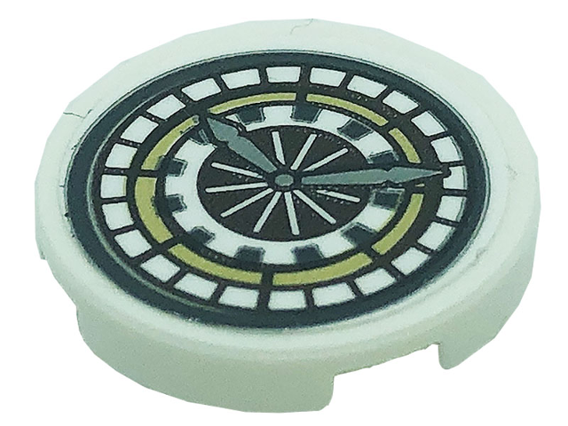 Lego Tile, Round 2 x 2 with Bottom Stud Holder with Clock Pattern (Sticker) - Set 71043
