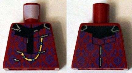 Lego Torso Vest with Dark Purple Flowers and Chain over Black Shirt Pattern / Dark Red