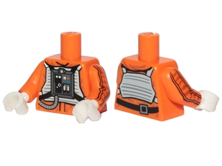 Lego Torso SW Rebel Pilot with Black Belt with Buckle on Back Pattern / Orange Arms with Jacket Pattern / White Hands