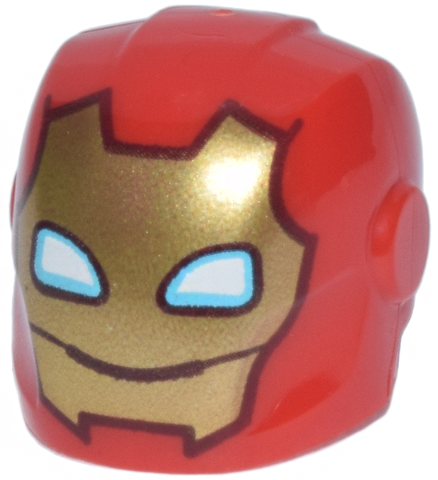 Lego Minifigure, Headgear Helmet Armor Plates and Ear Protectors with Gold Iron Man Faceplate, Medium Azure and White Eye Holes, Dark Brown Trim and Smile Pattern