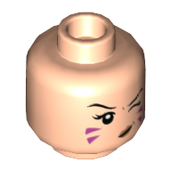 Lego Minifig Head D.Va, Dual Sided, Winking and Purple Markings / Blowing Bubblegum Bubble Print [Hollow Stud] / Light Nougat