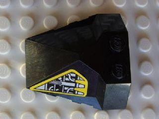 Lego Wedge 4 x 4 x 1 1/3 Pyramid Center with Yellow and Silver Machinery Pattern on Left Side (Sticker) - Set 8105