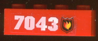 Lego Brick 1 x 4 with Fire Logo Badge and '7043' Pattern Right (Sticker) - Set 7043