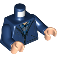 Lego Torso Jacket with Zipper over Blue Plaid Shirt Print, Dark Blue Arms, Light Nougat Hands / Dark Blue