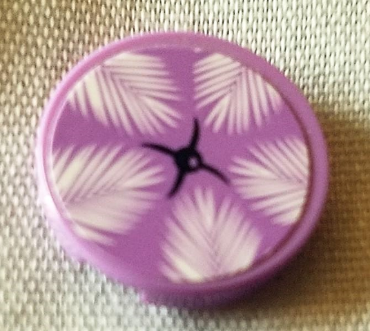 Lego Tile, Round 2 x 2 with Bottom Stud Holder with Medium Lavender Seat Cushion with Black Button Pattern (Sticker) - Set 41347 / Medium Lavender