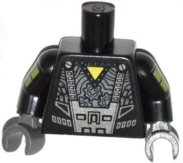 Lego Torso Robot with Yellow Triangle and Cog Wheels Pattern / Black Evil Mech Arms / Dark Bluish Gray Hands